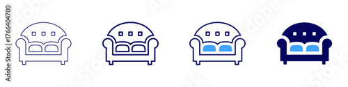 Sofa silk icon in 4 different styles. Thin Line, Line, Bold Line, Duotone. Duotone style. Editable stroke