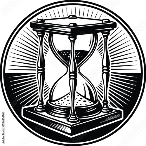 Vintage hourglass silhouette with radial lines