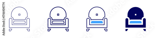 Sofa store icon in 4 different styles. Thin Line, Line, Bold Line, Duotone. Duotone style. Editable stroke