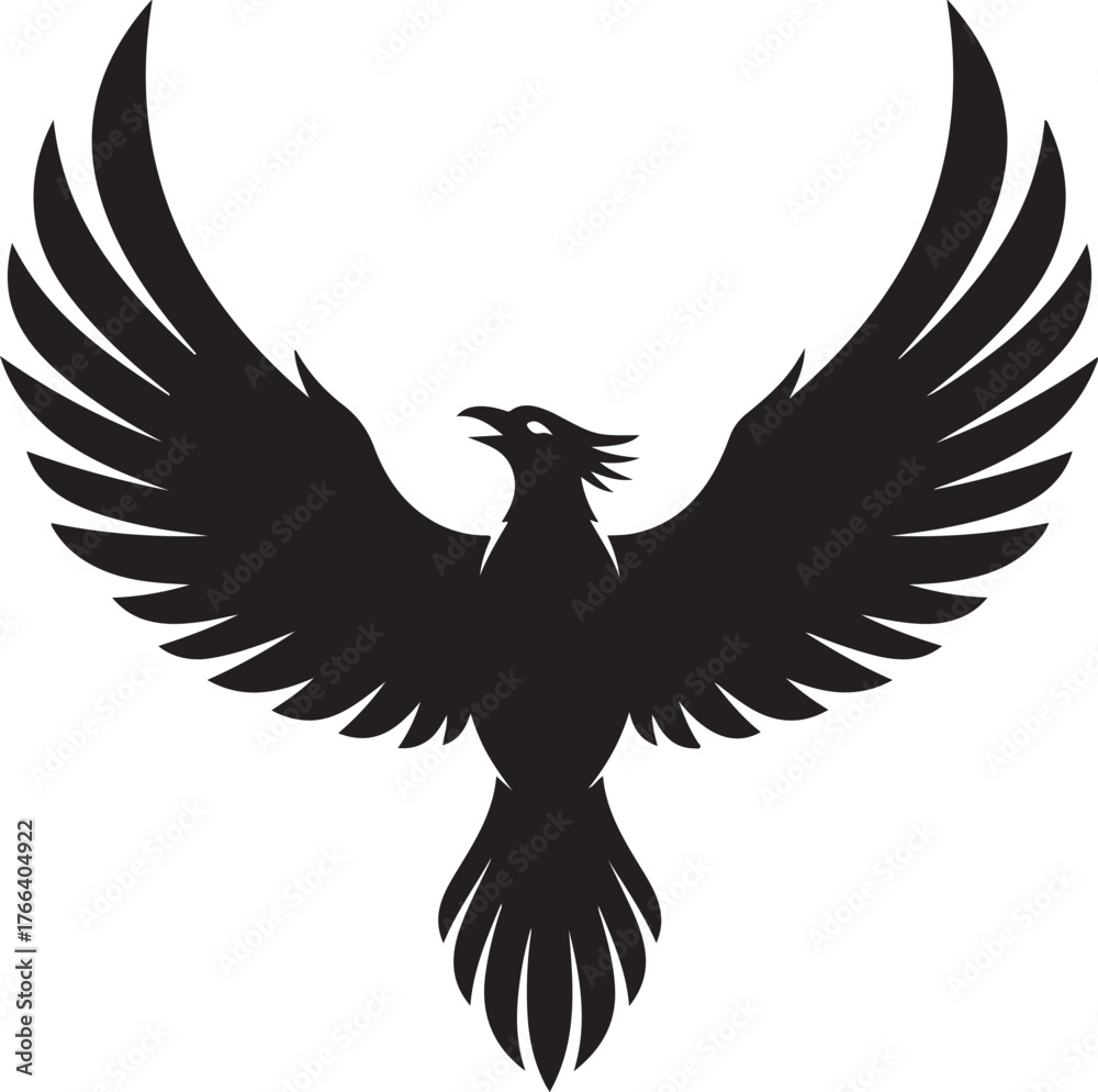 Obraz premium Vector silhouette phoenix with wings spread wide, icon on