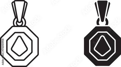 Vector art of two geometric pendants, one outlined and one solid black, icon on