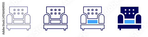 Sofa vintage icon in 4 different styles. Thin Line, Line, Bold Line, Duotone. Duotone style. Editable stroke