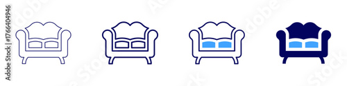 Sofa warranty icon in 4 different styles. Thin Line, Line, Bold Line, Duotone. Duotone style. Editable stroke