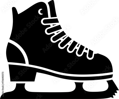ice skates on white background, Flat monochrome icon of ice skates, minimalist vector design representing winter sports, figure skating, ice hockey, fitness, recreation, and active lifestyle concepts