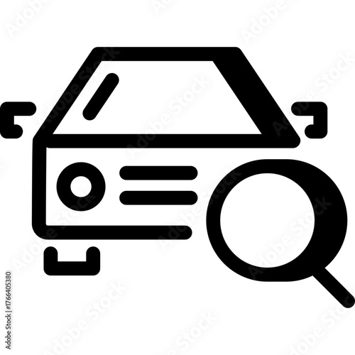 Car search icon symbolizing inspection, diagnostics, and vehicle analysis