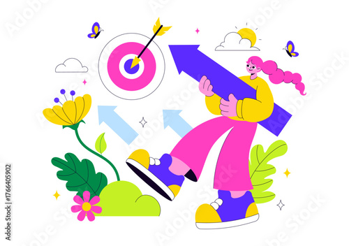 Personal Growth Vector Illustration Featuring Development Through Positive Habits, Lifelong Learning, Adaptability and Perseverance for Career Success