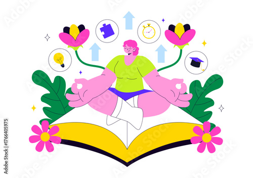 Personal Growth Vector Illustration Featuring Development Through Positive Habits, Lifelong Learning, Adaptability and Perseverance for Career Success