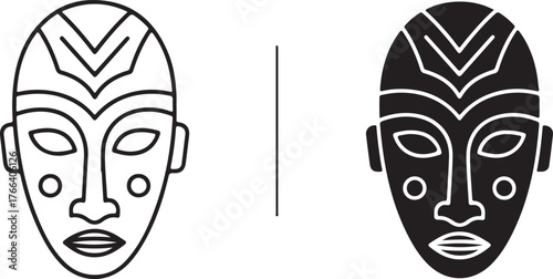 Vector art of african tribal mask in black and white, icon on