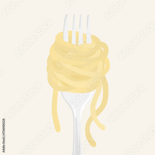 Pasta rolled up on a fork - food concept illustration