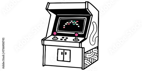 Retro arcade machine game vintage gaming console classic entertainment joystick buttons screen oldschool design