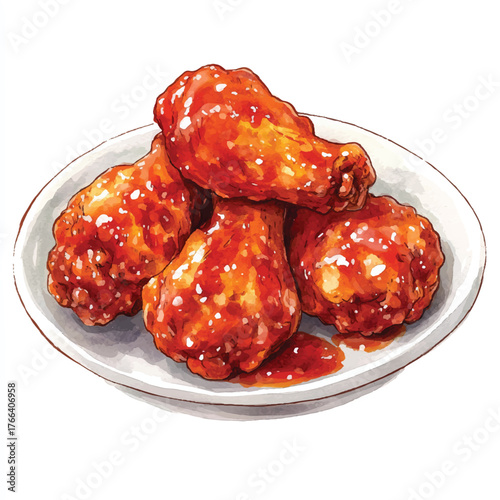 Delicious plate of chicken wings with spicy red sauce ready to eat.