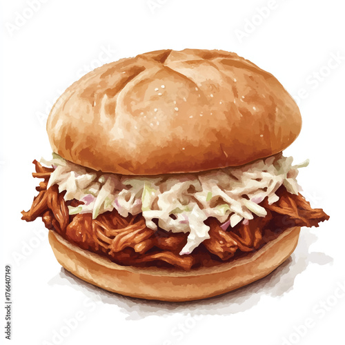 Delicious pulled pork sandwich with creamy coleslaw on a toasted bun.