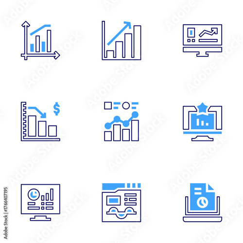Statistics icon set. Bold line style. Duotone colors. Editable stroke. statistics, report, monitoring
