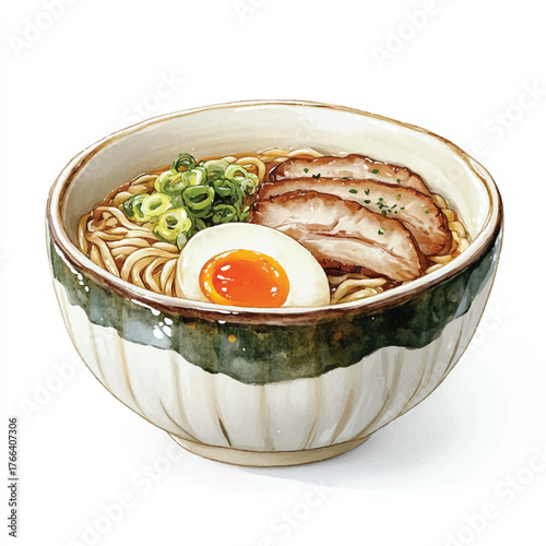 Delicious ramen bowl with egg and pork slices ready to eat.