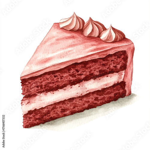Delicious red velvet cake slice with cream cheese frosting.