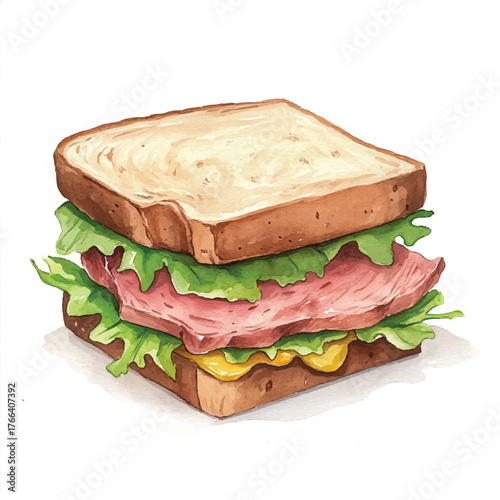 Delicious sandwich with bread meat and lettuce.