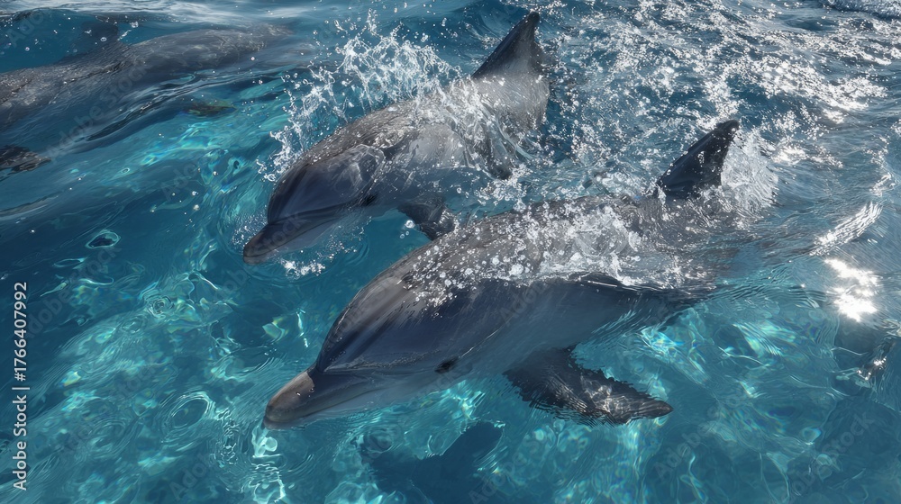 Obraz premium Two dolphins swimming in the ocean