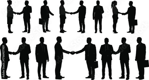 Business people handshake silhouettes, corporate agreement, teamwork success, partnership deal, professional communication, collaboration, office workers meeting, business cooperation concept