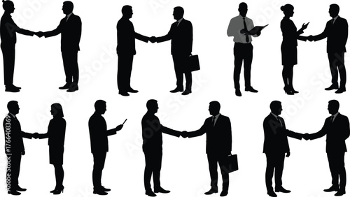 Business people silhouettes shaking hands, professional communication, teamwork, corporate success, office meeting, partnership, collaboration, agreement, leadership, cooperation, strategyBusiness 