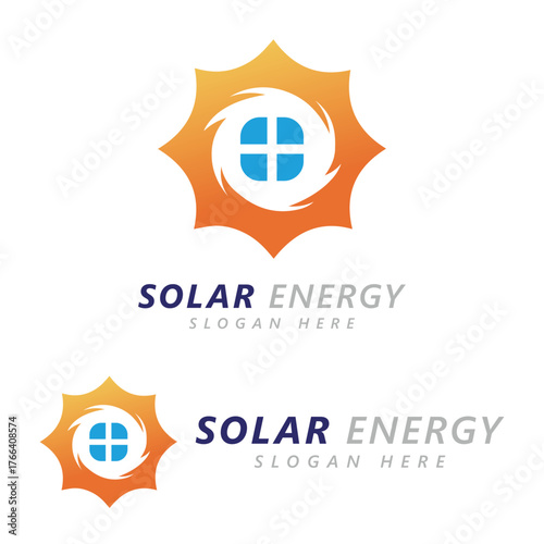 Sun energy logo design template creative solar panel energy electric electricity logo