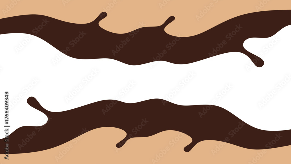 Obraz premium Abstract chocolate splash background. Minimalist melted chocolate drips and splashes. Melted and wavy chocolate splashes with copy space for text.