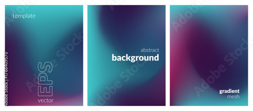 Abstract liquid background set. Gradient mesh. Effect bright color blend. Blurred fluid colorful mix. Modern design template for web covers, ad banners, posters, brochures, flyers. Vector image EPS