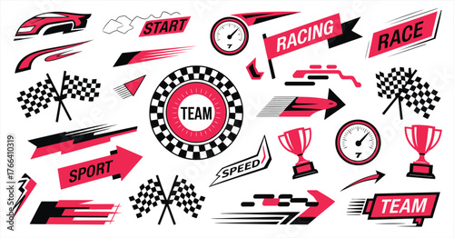 Racing Stripes and Car Sticker Vector Set with Tuning Decals, Race Car Graphics, Custom Wraps, Dynamic Speed Lines, Motorsport Design Elements, and Performance Vehicle Decoration