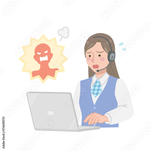 カスハラを受けるコールセンターの女性