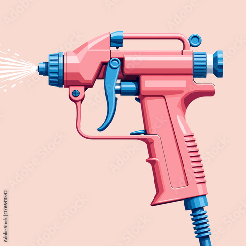 Pink spray gun with blue accents in colorful flat style isolated on pastel background
