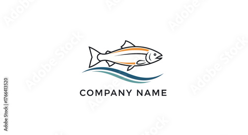 Simple sketch style fish and wave logo template.