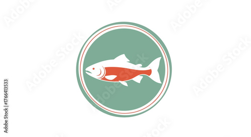 Salmon fish illustration in a circle emblem.