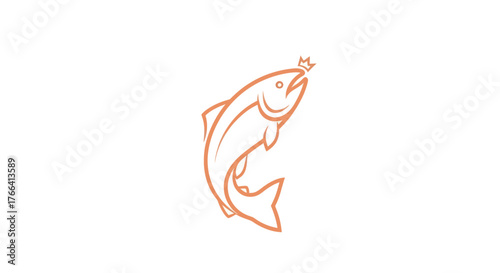 Leaping fish with a star in its mouth simple line art illustration.