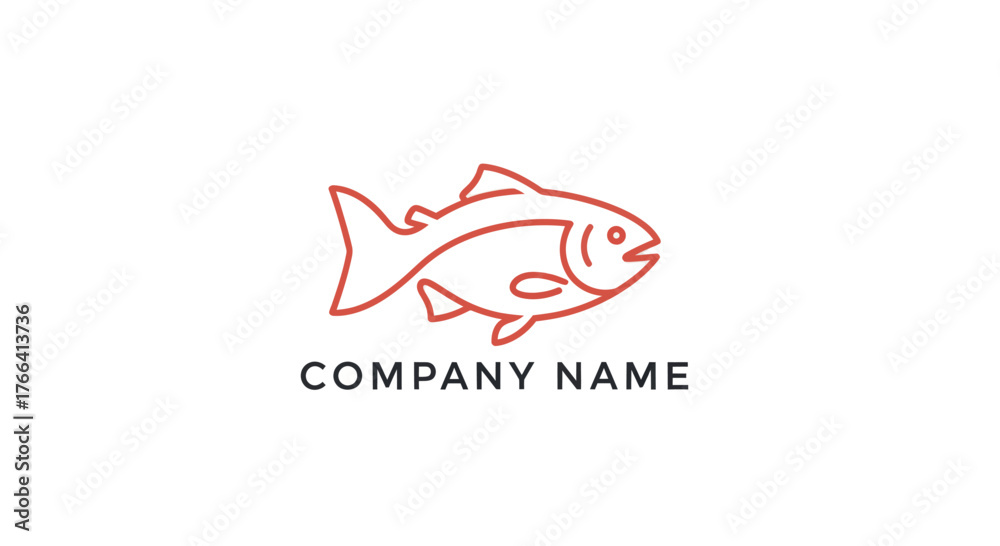Obraz premium Minimalist Red Line Art Fish Logo Design for Seafood Company.