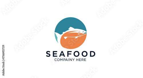 Seafood Company Logo Featuring a Stylized Fish in a Circle.