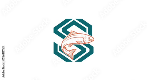 Stylized fish with geometric S-shaped logo design.