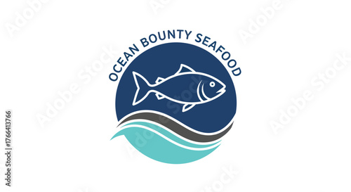 Ocean Bounty Seafood Logo Design Featuring a Fish and Waves.