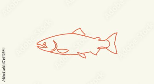 Minimalist Line Art Drawing of a Fish on a Plain Background.