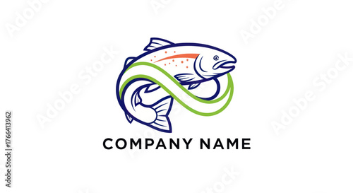 Salmon fish logo design with infinity symbol representing endless possibilities.