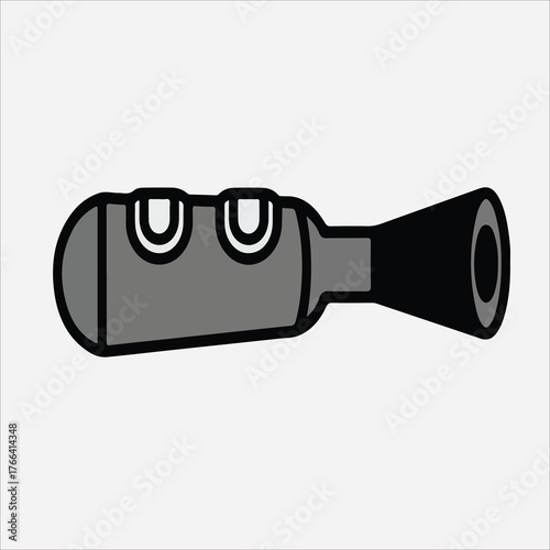A gray and black illustration of a binocular with a white background.