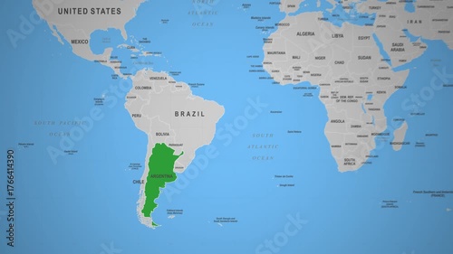 Argentina highlighted on world map view
