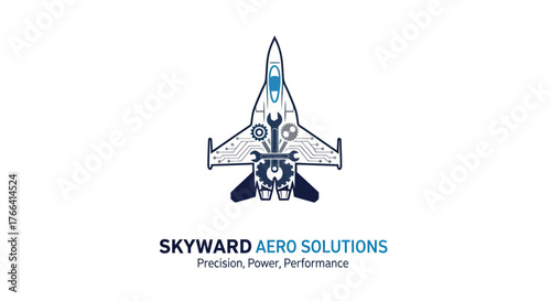 Skyward Aero Solutions Logo Featuring a Stylized Airplane with Gears and Tools.