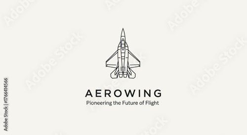 Aerowing Logo with Fighter Jet Outline and Slogan Pioneering the Future of Flight.