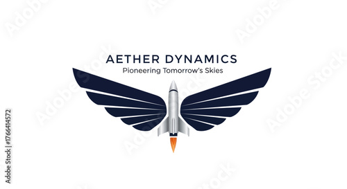 Aether Dynamics Logo Featuring Rocket with Winged Design, Symbolizing Innovation and Flight.