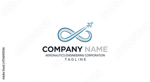Aeronautics engineering corporation logo with infinity symbol and airplane.