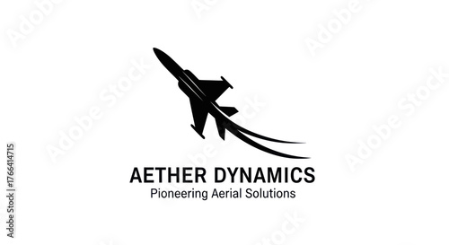 Aether Dynamics logo with a jet plane soaring upwards leaving a smoke trail.