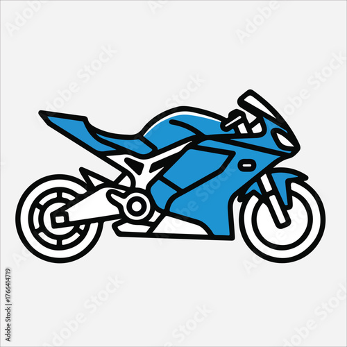 A blue and white illustration of a motorcycle with a black outline, viewed from the side against a plain white background.
