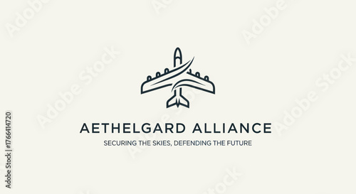 Aethelgard Alliance Airplane Logo - Securing Skies, Defending Future with Aviation Symbol.