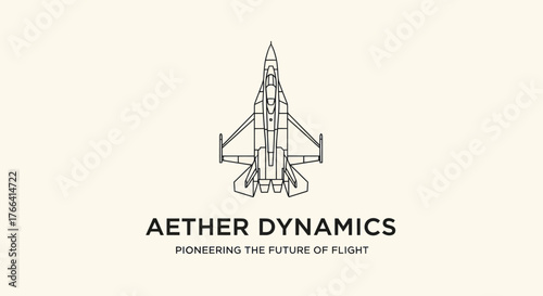 Aether Dynamics logo with a detailed fighter jet blueprint illustration.