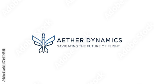 Aether Dynamics logo with futuristic aircraft symbol and tagline Navigating the Future of Flight.