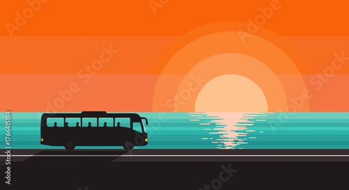 Bus at sunset
